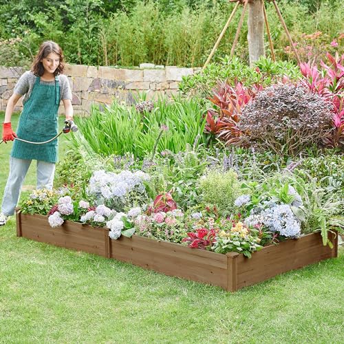Yaheetech 8×2ft Wooden Raised Garden Bed for Flowers Vegetables Herbs Outdoor E283112