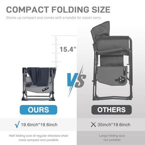 EVER ADVANCED Camping Directors Chair with Side Table, Portable Folding, Heavy Duty, Black T488