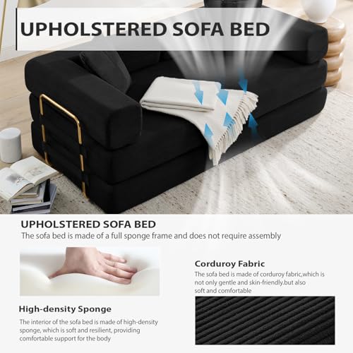 4-in-1 Folding Convertible Sofa Bed, 78 Inch Corduroy Loveseat Sleeper, Beige Y504328