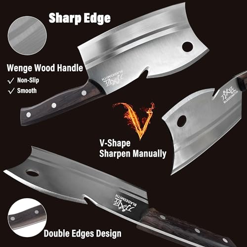 BLADESMITH Meat Cleaver Bone Chopper Knife, 6.3'' Stainless Steel Blade with Pear Wood Handle Q434