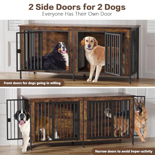EasyCom XL Wooden Dog Crate Furniture for Medium and Large Breeds, 2 Doors A673