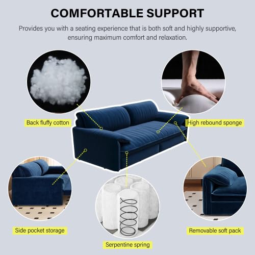 Queen Size Futon Sofa Bed with 2 Pillows, Blue V9731