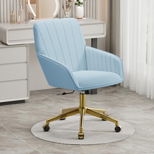 Velvet Home Office Chair with Gold Base, Swivel Desk Chair with Wheels (Cream) Z435471