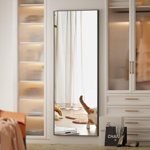 Koonmi Large Full Length Mirror with Stand, Aluminum Alloy Frame, Black G7504