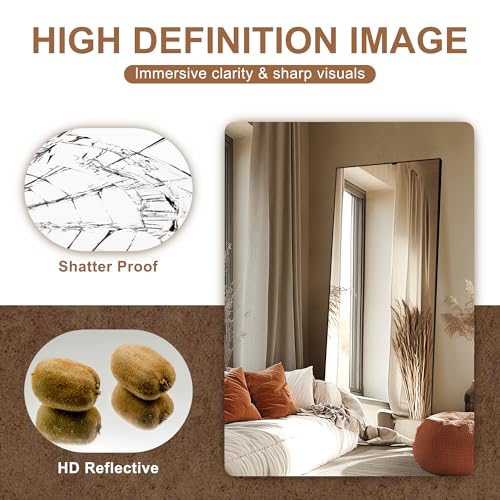 Delma Wall Full Length Mirror with Aluminium Frame, 56x15, Black Z730