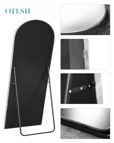Arched Floor Mirror 58"x18" Full Length with Stand, Aluminum Frame, Black S856658