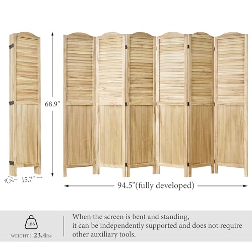 Room Partitions and Dividers, 5.6 Ft Tall Folding Wood Screen, 4 Panels S6959