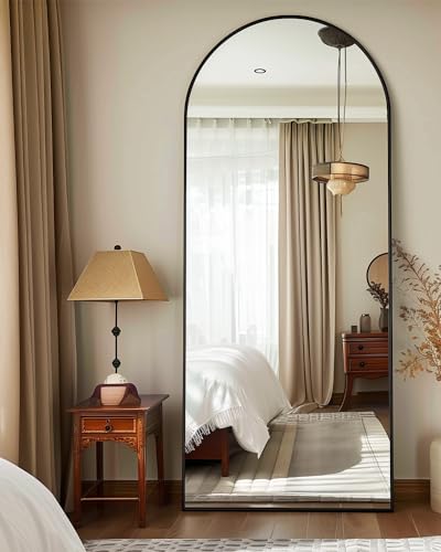 Arched Full Length Floor Mirror 76"x34" Black Freestanding I957