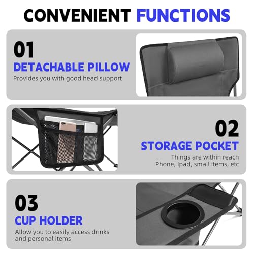 Reclining Camping Beach Chair with Footrest, Pillow and Cup Holder W80265