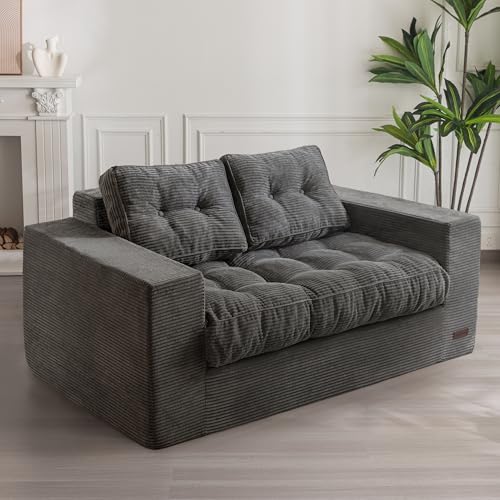 MAXYOYO 3 Seater Boneless Floor Sofa with Tufted Cushion, Beige A96326