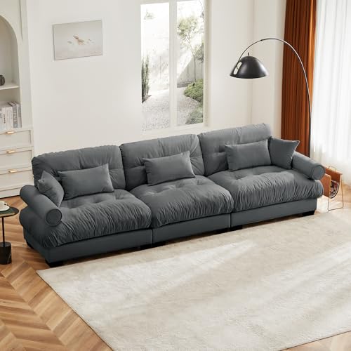 130" Modular Sectional Sofa with Movable Ottoman, Velvet Upholstered, Green Y4976