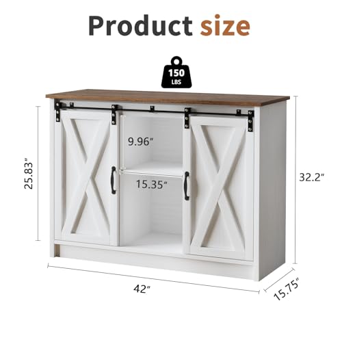 4 EVER WINNER Coffee Bar Cabinet with Sliding Barn Doors, 42" Sideboard Buffet, Espresso O37010
