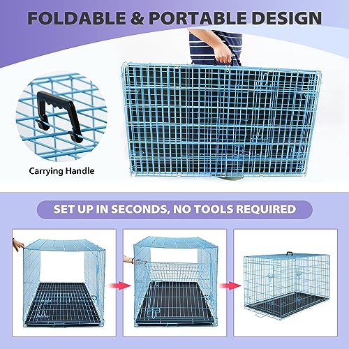 BestPet 42 Inch Folding Metal Wire Dog Crate with Double-Door and Removable Tray O49217