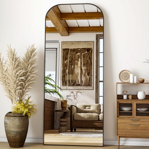 Full Length Mirror 56x21 Inch Arched Floor Standing Wall Mountable Black J48657