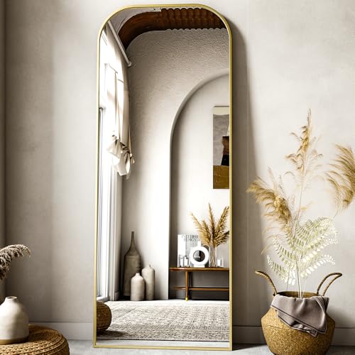 Full Length Mirror 56x21 Inch Arched Floor Standing Wall Mountable Black J48657