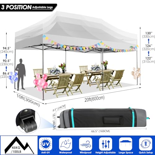 COBIZI 10x20 Heavy Duty Pop Up Canopy Tent with 6 Sidewalls, White A84790