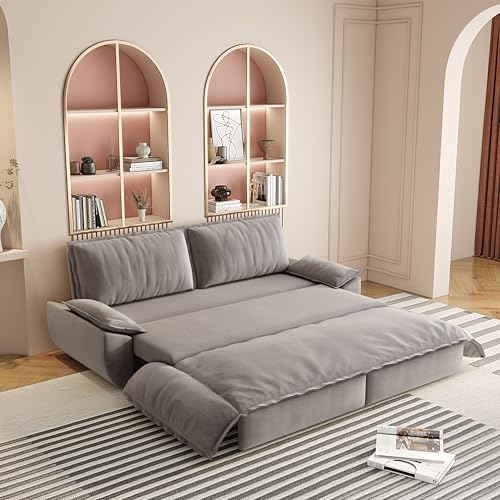 Queen Size Futon Sofa Bed with 2 Pillows, Blue V9731