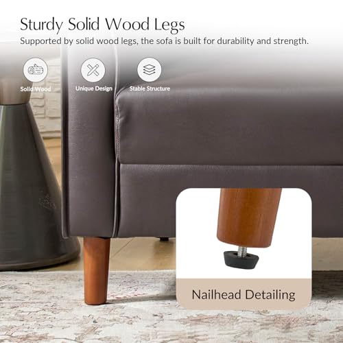 HULALA HOME 78" Faux Leather Sofa with Solid Wood Legs, Brown W53231