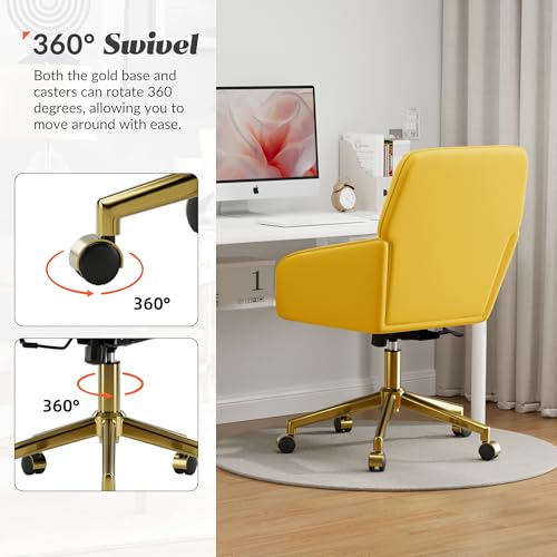 Velvet Home Office Chair with Gold Base, Swivel Desk Chair with Wheels (Cream) Z435471