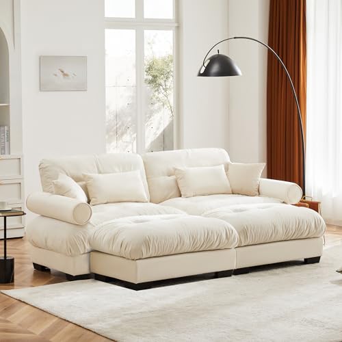 130" Modular Sectional Sofa with Movable Ottoman, Velvet Upholstered, Green Y4976