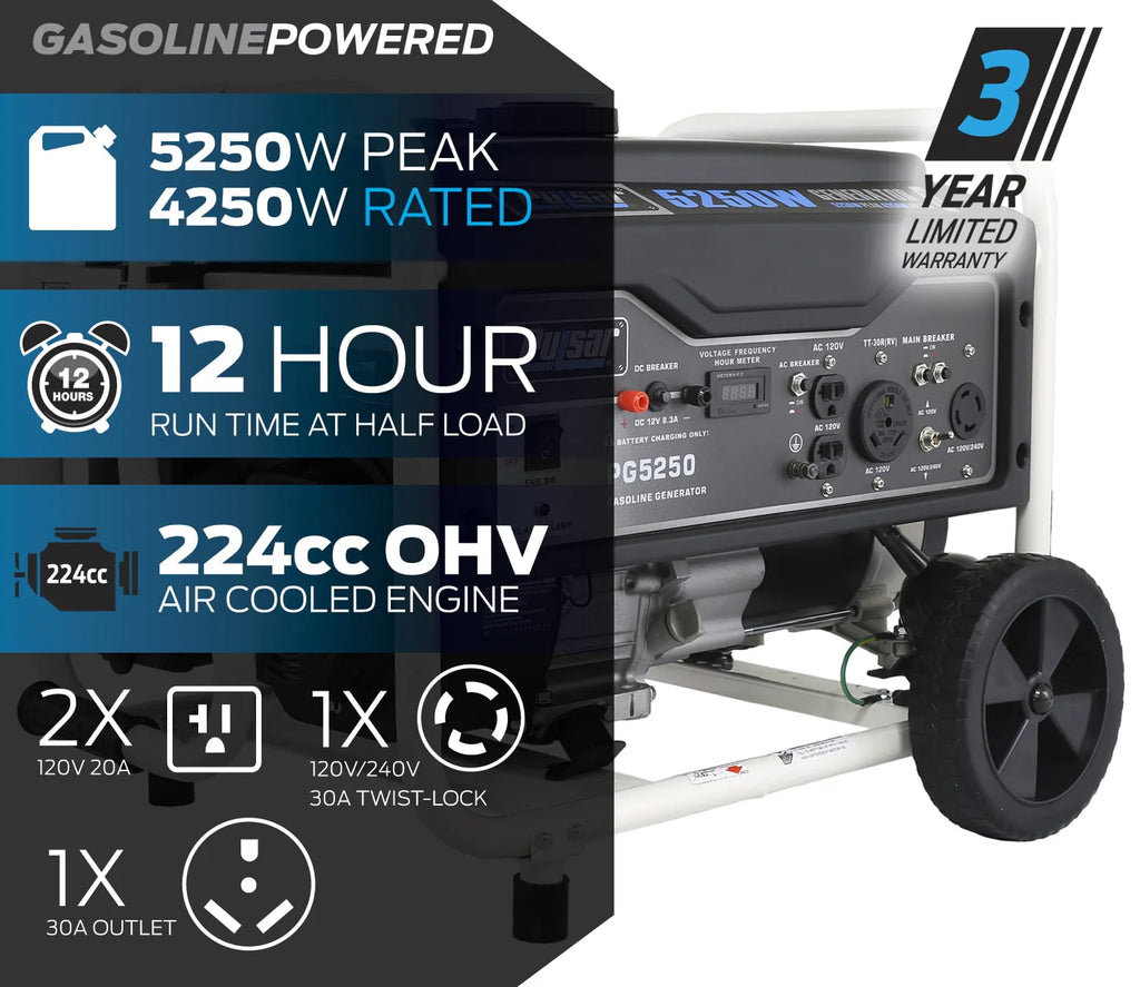 Pulsar 5,250 Peak Watt Gas-Powered Portable Generator A280966