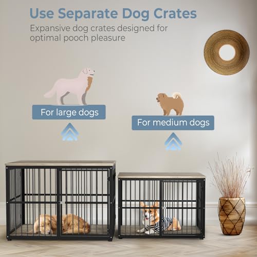 43'' Dog Crate Furniture with 3 Doors, XL Wooden End Table for Medium to Large Dogs M2208
