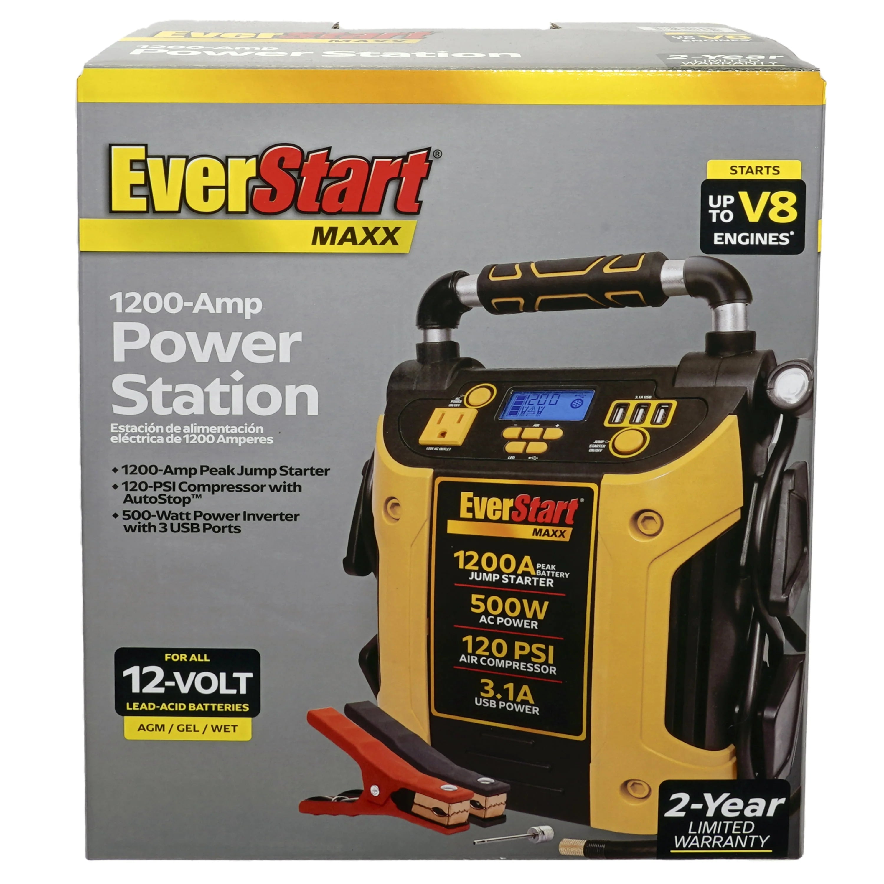 EverStart Maxx J5CPDE 1200A Jump Starter, Power Station, 500W Inverter, 120 PSI Compressor N45172