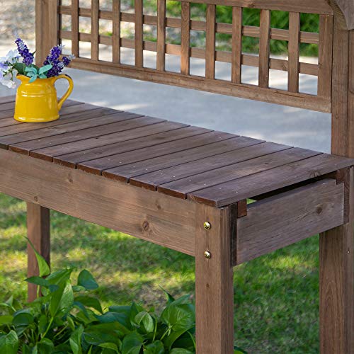 Outsunny Wooden Potting Bench Table with Sliding Tabletop and Storage Shelf M52235