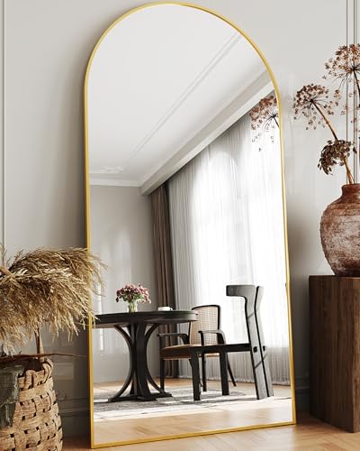 Full Length Mirror, 76"x34" Arched Floor Mirror Freestanding, Floor Standing Full Body Mirror with Stand for Bedroom, Hanging Mounted for Living Room Cloakroom, Black