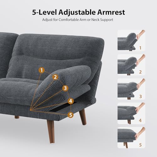 Pipishell Convertible Futon Sofa Bed, 66" Corduroy, Grey L81220