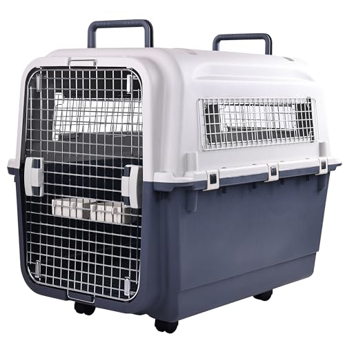 Plastic Dog Crate with Rolling Wheels, Airline Approved, Medium S135464