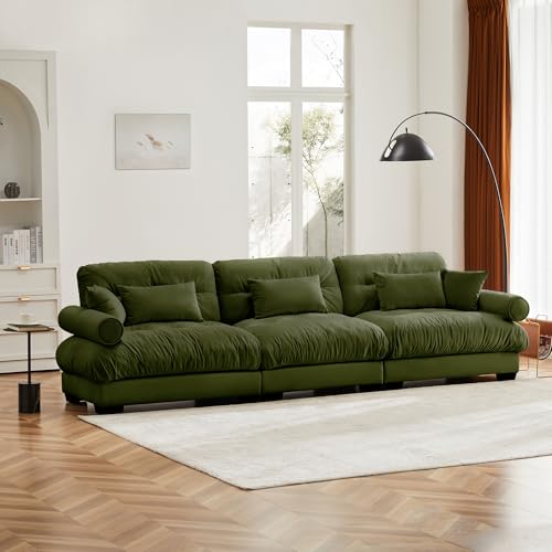 130" Modular Sectional Sofa with Movable Ottoman, Velvet Upholstered, Green Y4976