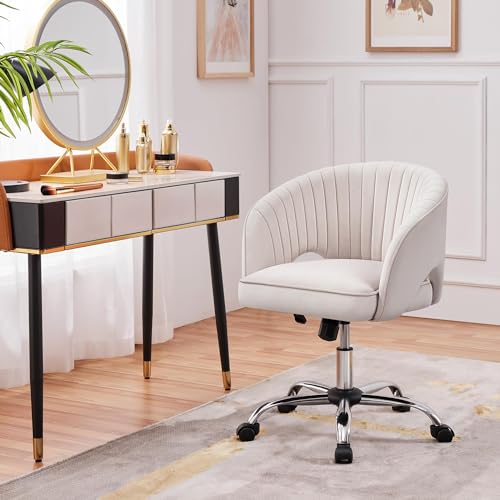 Yaheetech Velvet Vanity Chair with Wheels for Bedroom Cream U9976