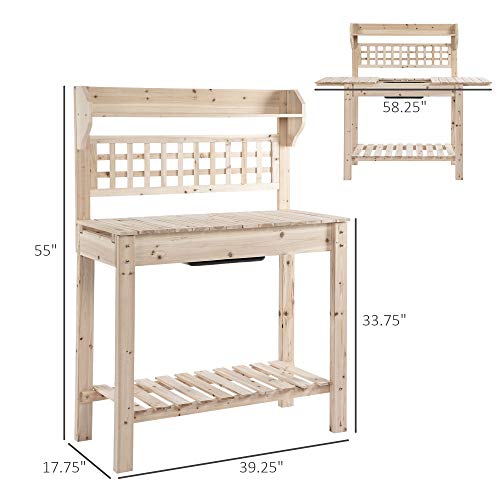 Outsunny Wooden Potting Bench Table with Sliding Tabletop and Storage Shelf M52235