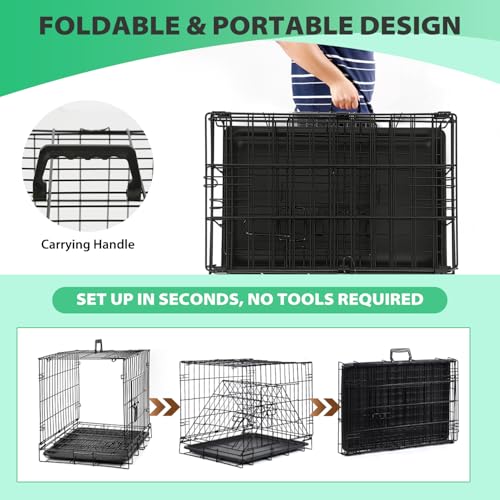 BestPet 42 Inch Folding Metal Wire Dog Crate with Double-Door and Removable Tray O49217