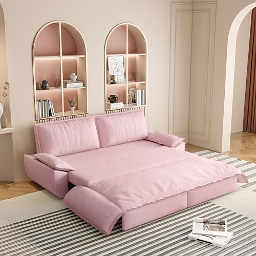 Queen Size Futon Sofa Bed with 2 Pillows, Blue V9731