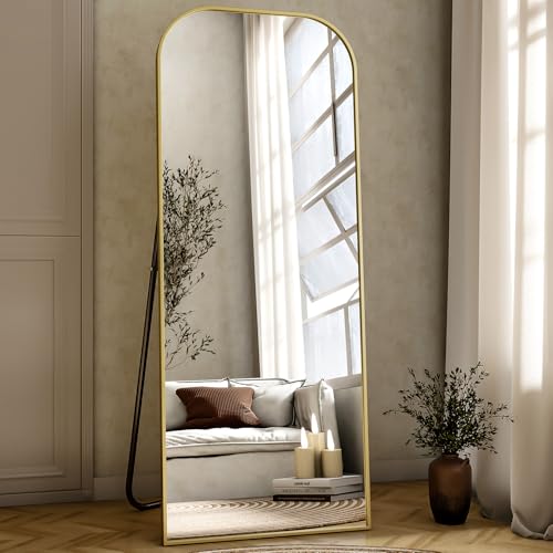 Full Length Mirror 56x21 Inch Arched Floor Standing Wall Mountable Black J48657