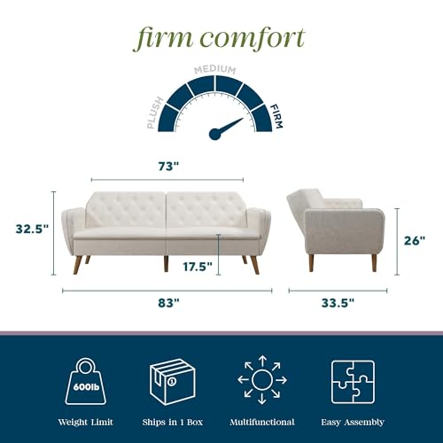 Novogratz Tallulah Memory Foam Futon Convertible Couch, Camel Faux Leather F5939