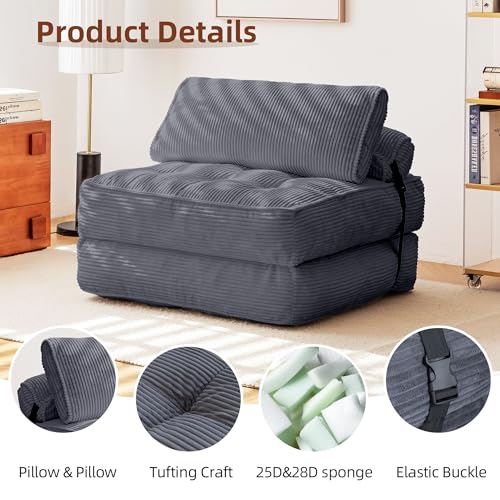 GYUTEI Folding Sofa Bed Convertible Sleeping Chair with Corduroy Fabric, Grayish Blue E807