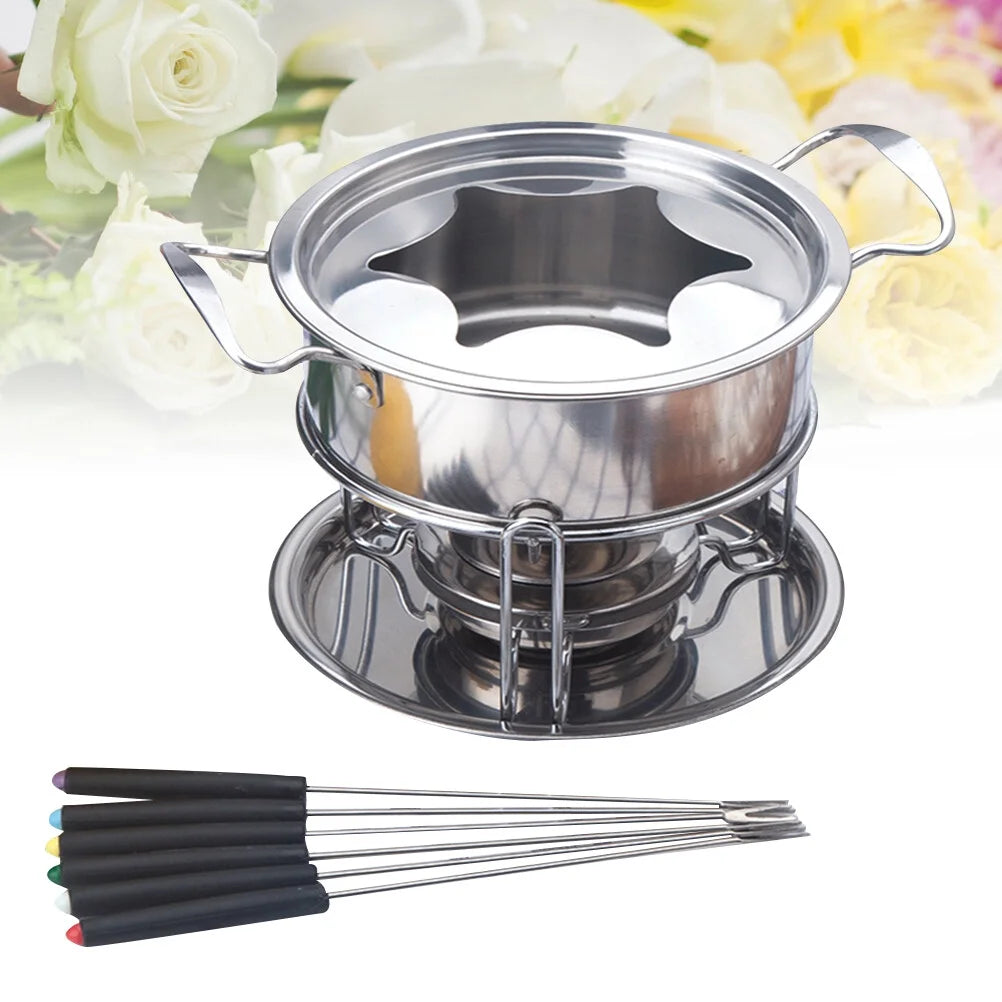 Stainless Steel Chocolate Melting Pot Cheese Fondue Set 10-Piece M74496