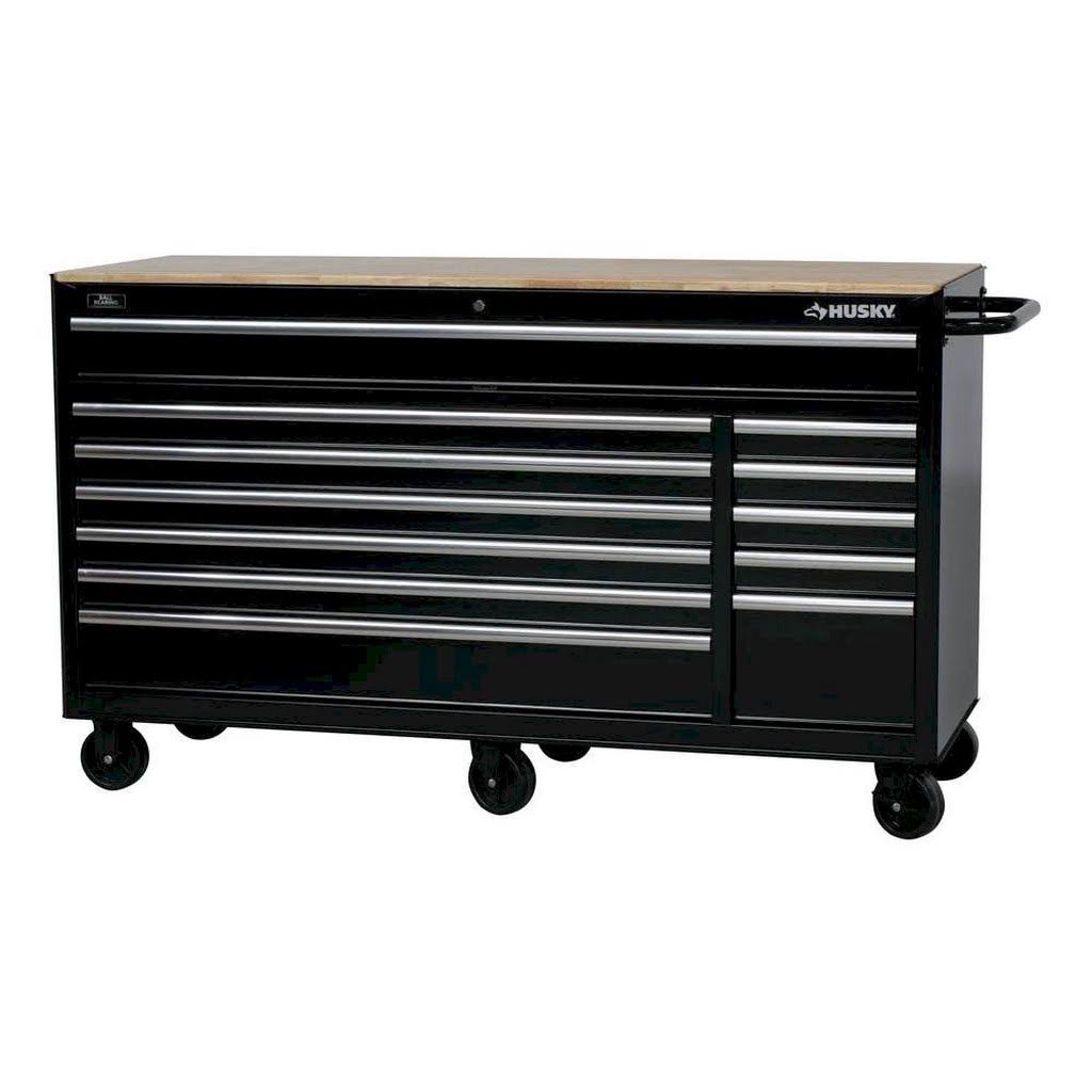 Husky 66 in. W 24 in. D 12-Drawer Heavy-Duty Mobile Workbench in Black - Megean