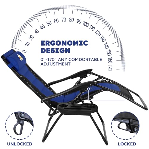 Oversized Padded Zero Gravity Lounge Chair, Foldable Patio Recliner with Cup Holder, Black A147
