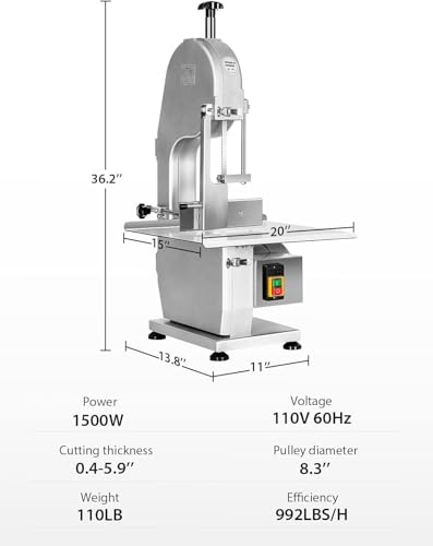 1500W Electric Bone Saw Machine 2.6HP Frozen Meat Cutter 110V Commercial Bandsaw Y3937