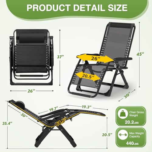 Suteck Zero Gravity Chair Reclining Camping Lounge with Removable Cushion and Cup Holder Z41184