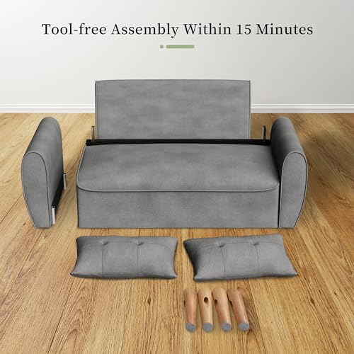 Vongrasig 47" Modern Loveseat Sofa, Mid Century Linen Fabric, Dark Gray O910