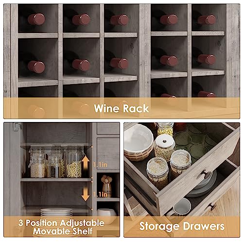 Farmhouse Buffet Sideboard Bar Cabinet with Storage, Dark Brown A255