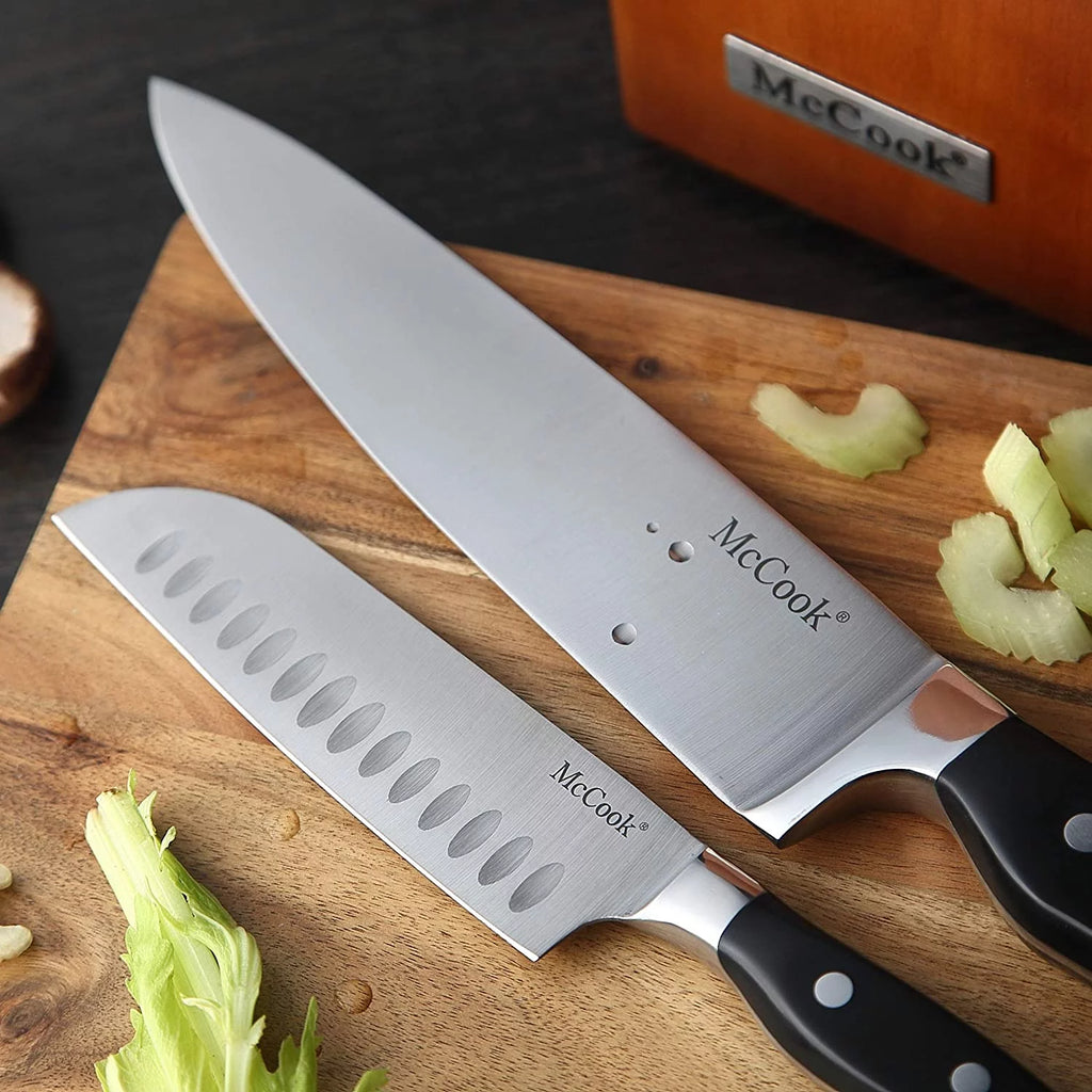 McCook MC23A 15-Piece Kitchen Knife Block Set with Built-in Sharpener V1329