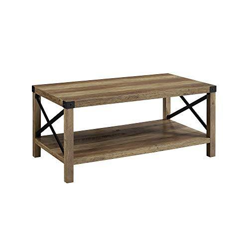 Walker Edison 64x22 Farmhouse Metal Bookcase Rustic Oak Z58533