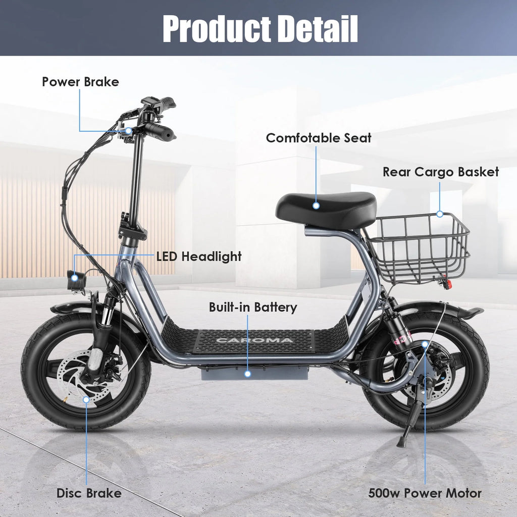 Caroma 500W Electric Scooter with Seat for Adult, 14 inch, 20 MPH F719250