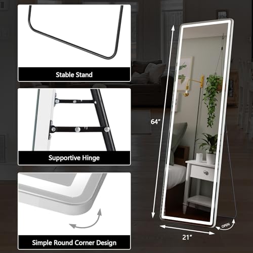 Arched Full Length Mirror with LED Lights, 60"x16" Floor Mirror with Stand T719302